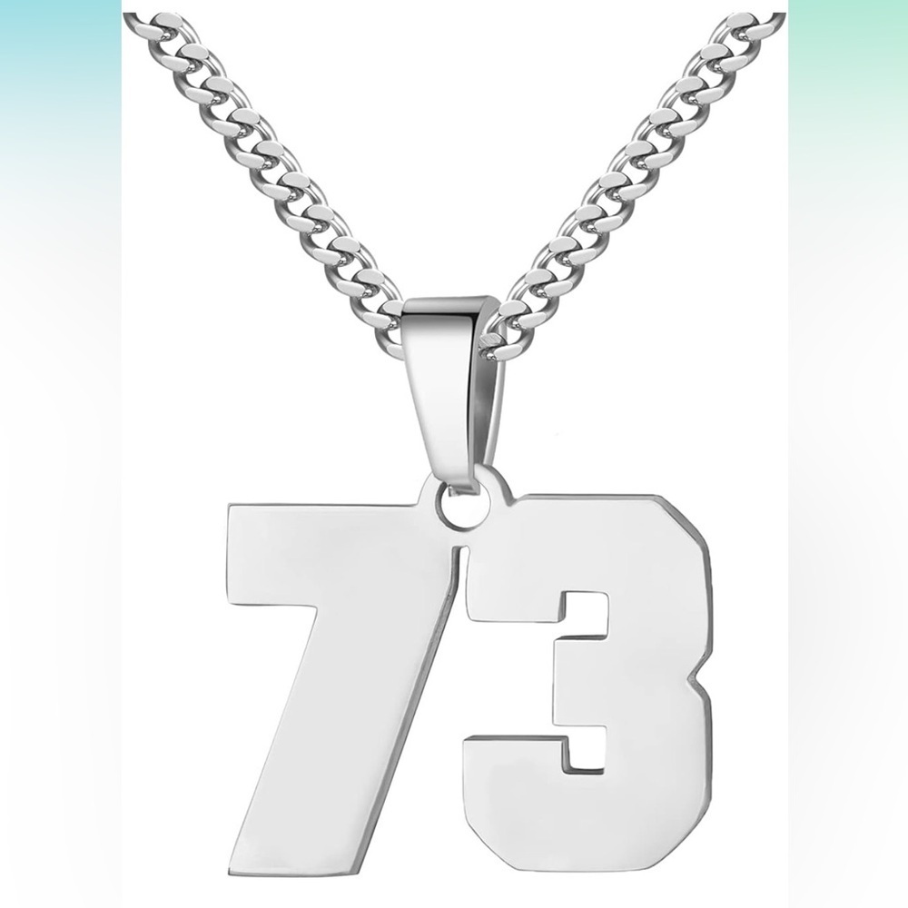 # 03. Number Necklace 73 Athletes Jersey Number Stainless Steel Chain 21 inch